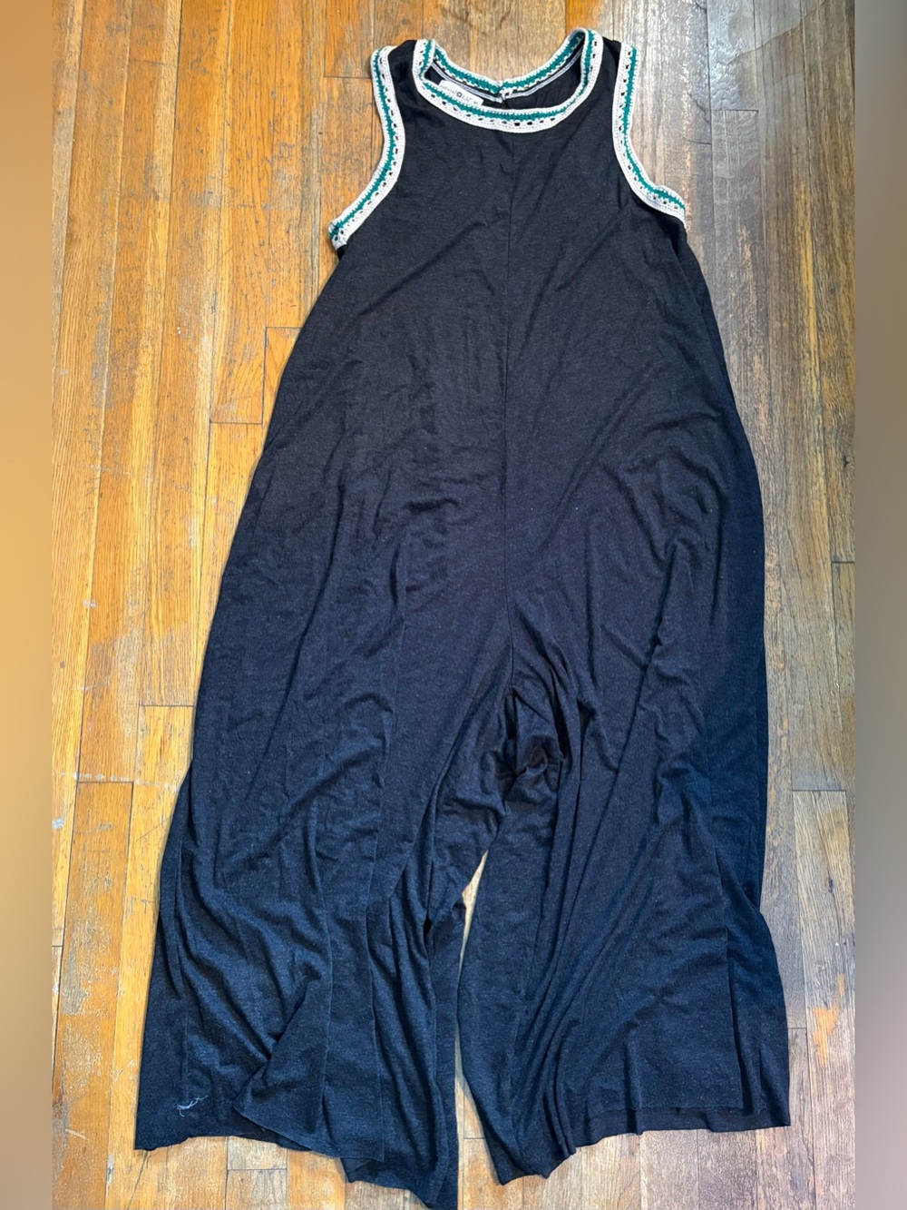 NATURAL LIFE Dark Grey Romper with Green & White Trim